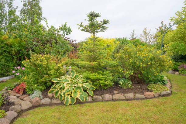example of landscape design in the garden. beautiful corner of the garden.